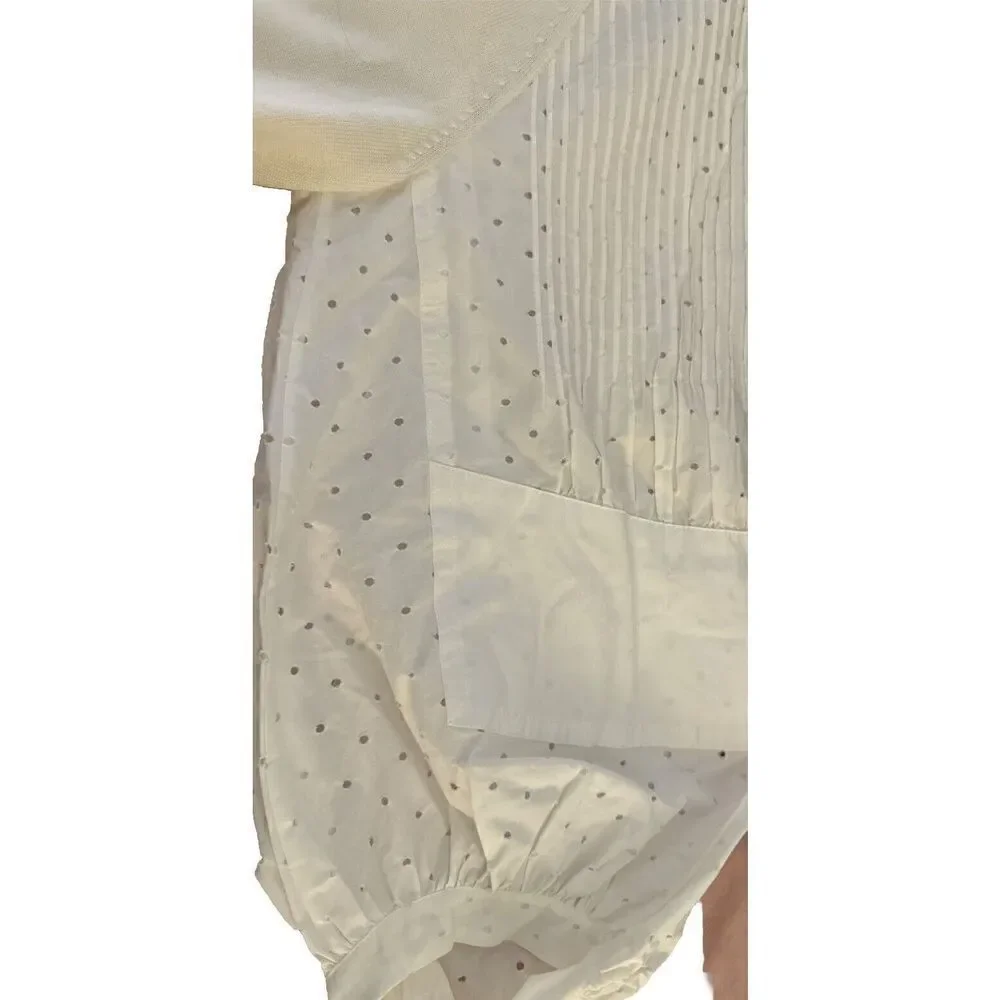 Akris Punto White Eyelet Puff Sleeves Virgin Wool Sweater Sz 2